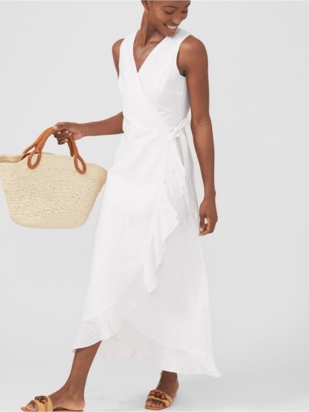 J. McLaughlin White Ruffle Wrap Midi Dress Size L